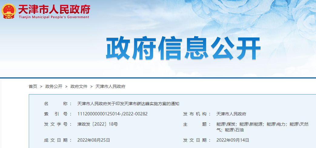 天津市碳達(dá)峰實施方案